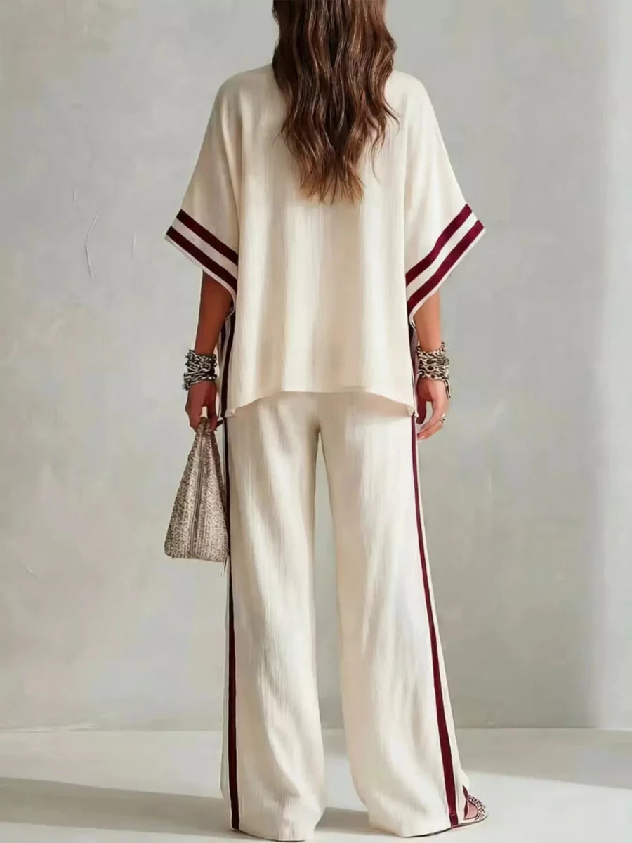 Faye Striped 3/4 Sleeve Top and Pants Set - WowStore.live
