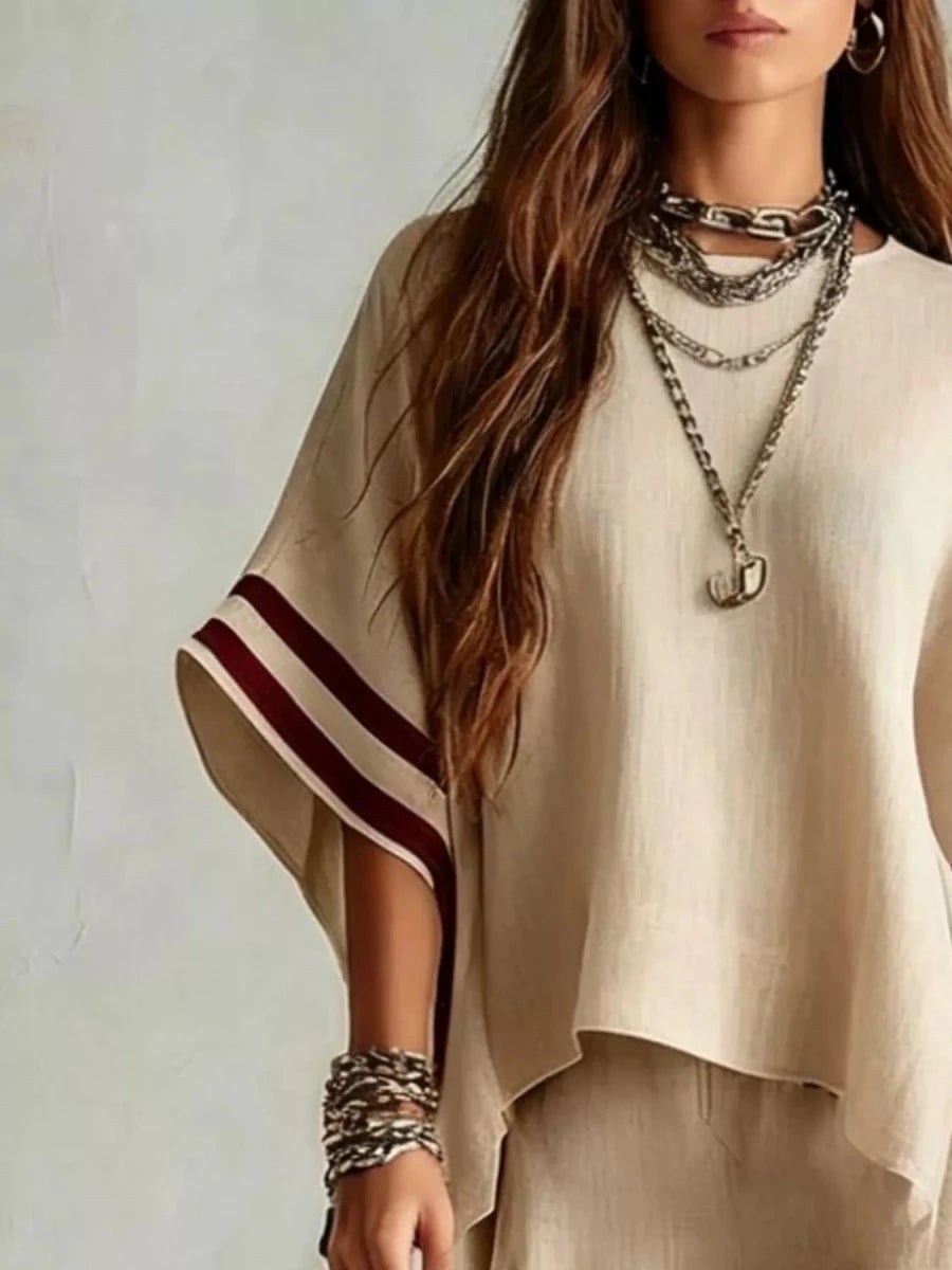 Faye Striped 3/4 Sleeve Top and Pants Set - WowStore.live