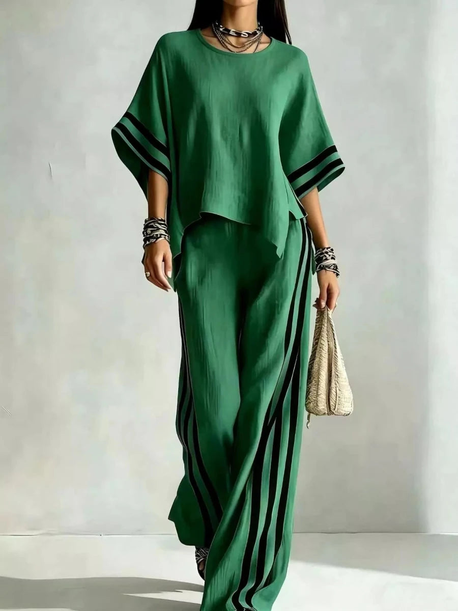 Faye Striped 3/4 Sleeve Top and Pants Set - WowStore.live