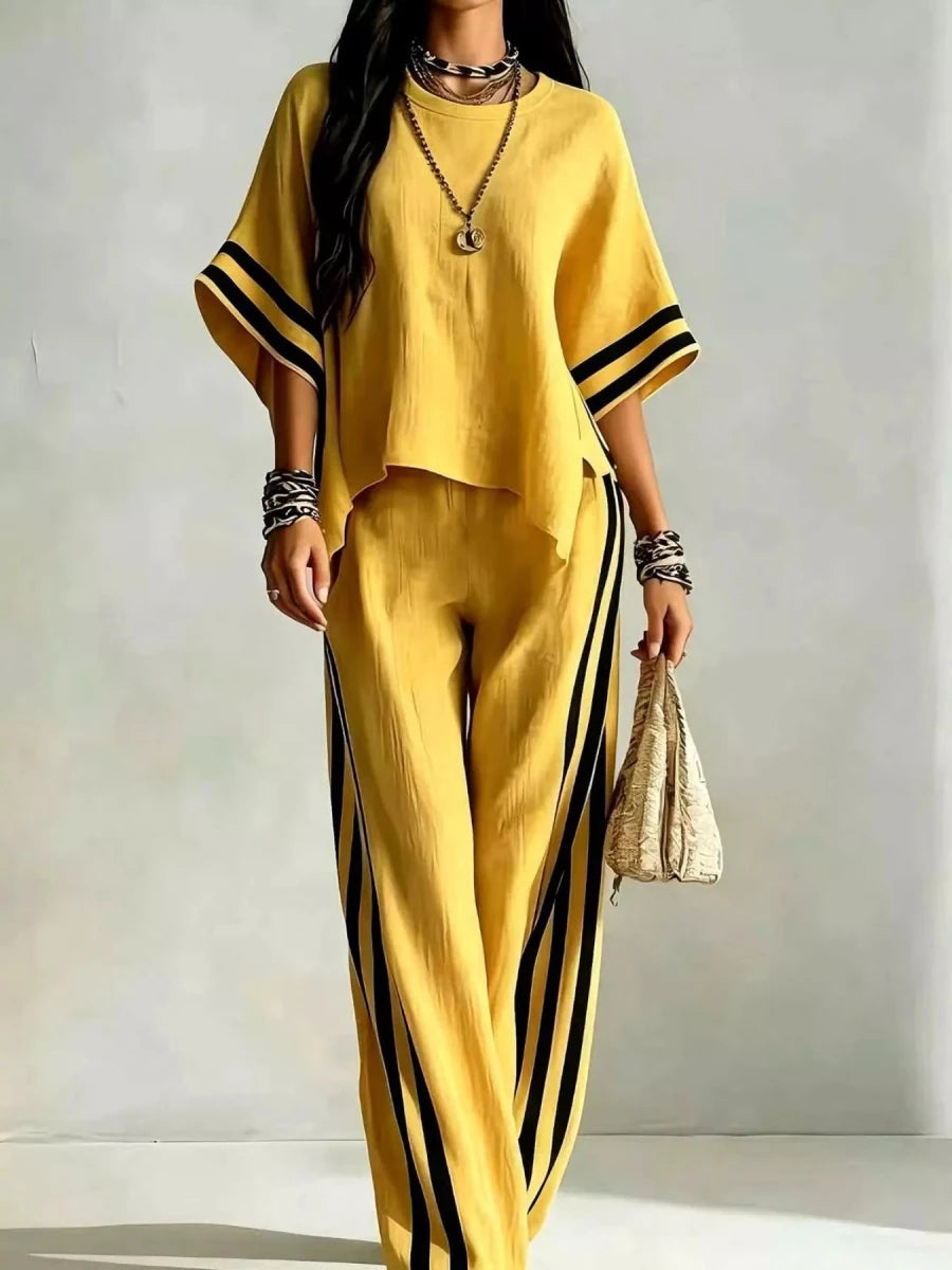 Faye Striped 3/4 Sleeve Top and Pants Set - WowStore.live