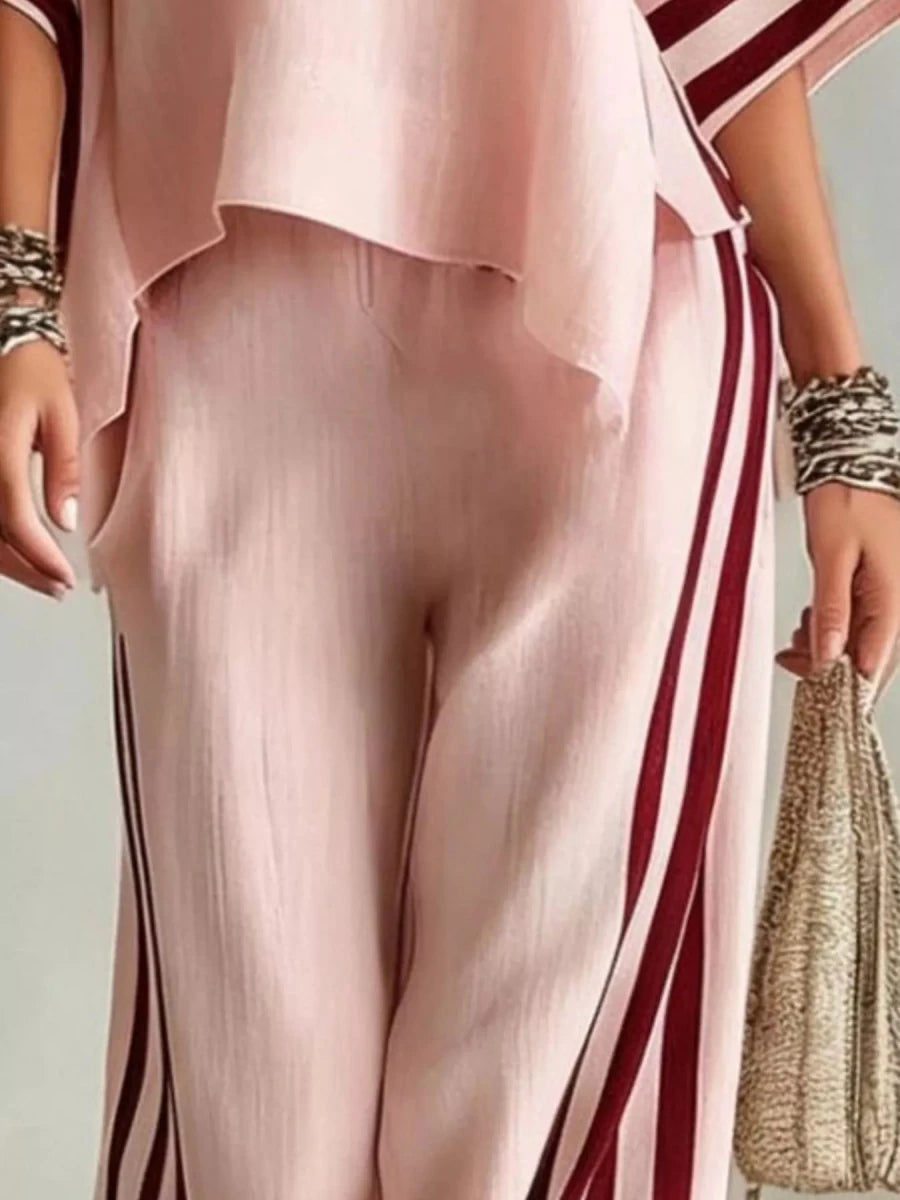 Faye Striped 3/4 Sleeve Top and Pants Set - WowStore.live