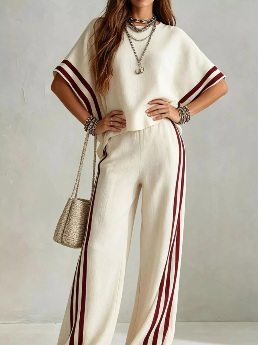 Faye Striped 3/4 Sleeve Top and Pants Set - WowStore.live