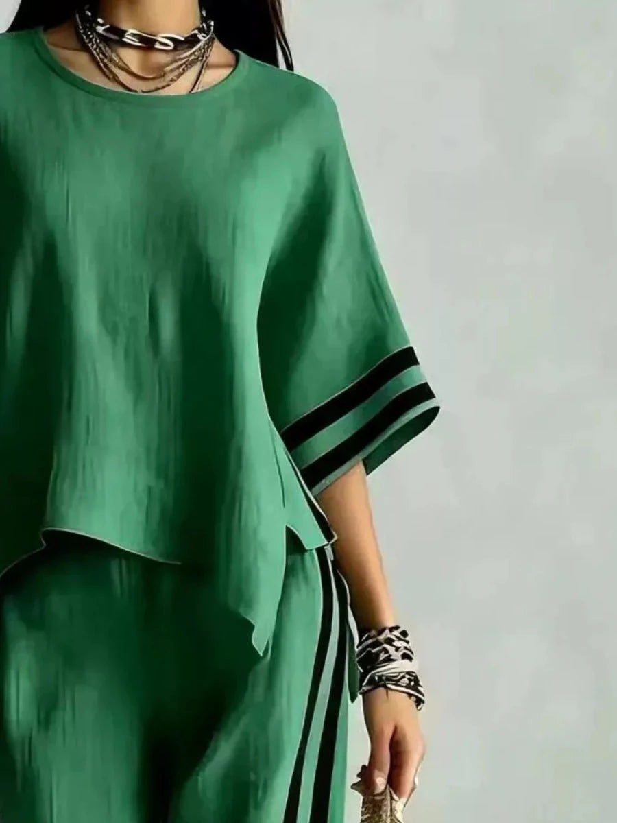 Faye Striped 3/4 Sleeve Top and Pants Set - WowStore.live