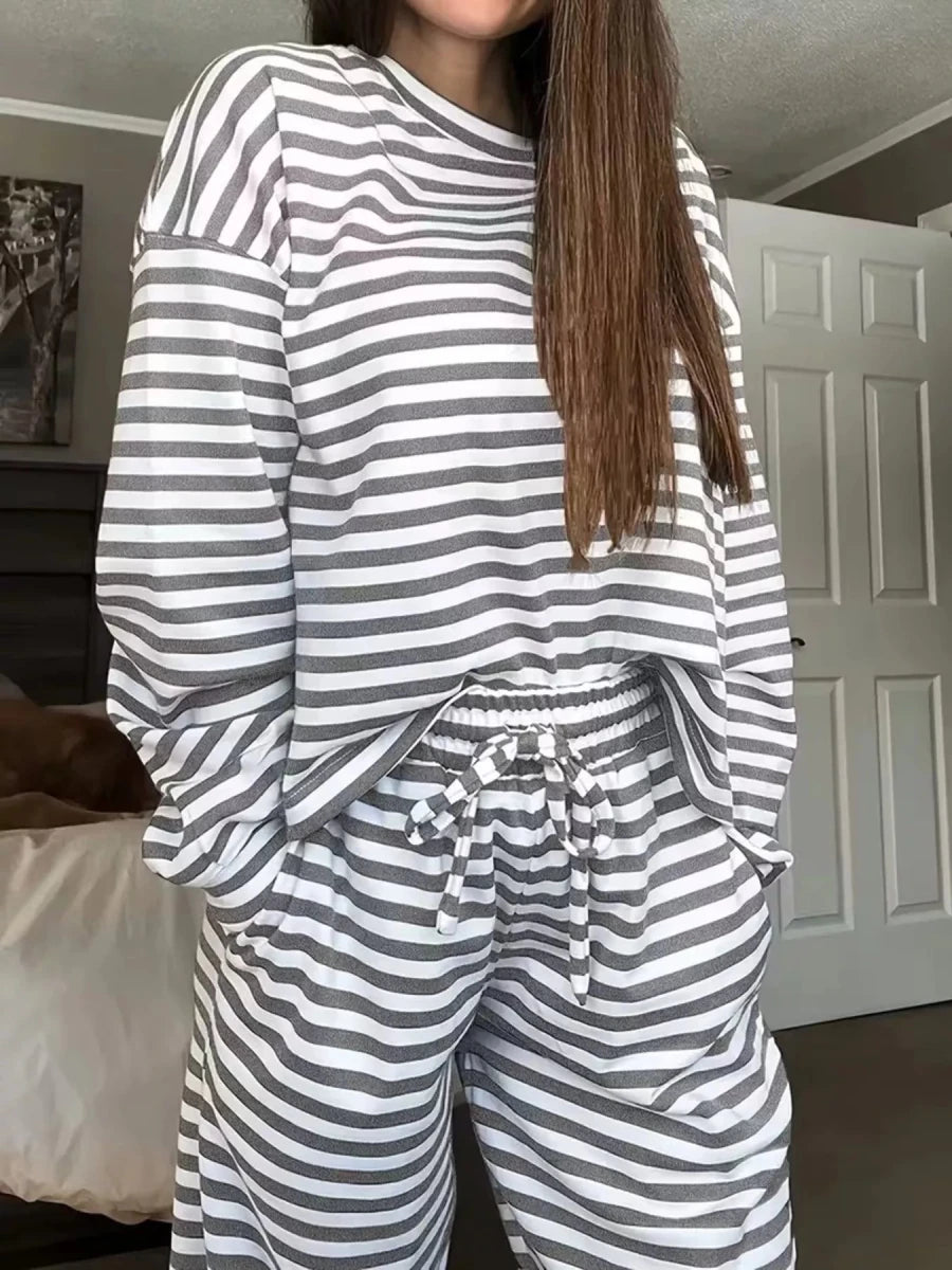 Faye Striped Dropped Shoulder Top and Pants Set - WowStore.live