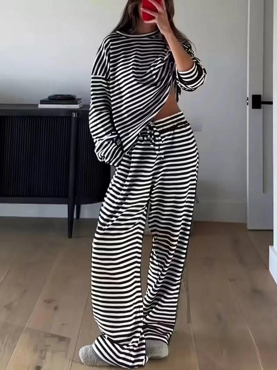 Faye Striped Dropped Shoulder Top and Pants Set - WowStore.live