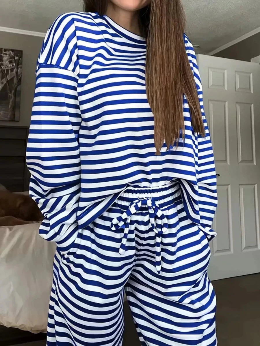 Faye Striped Dropped Shoulder Top and Pants Set - WowStore.live