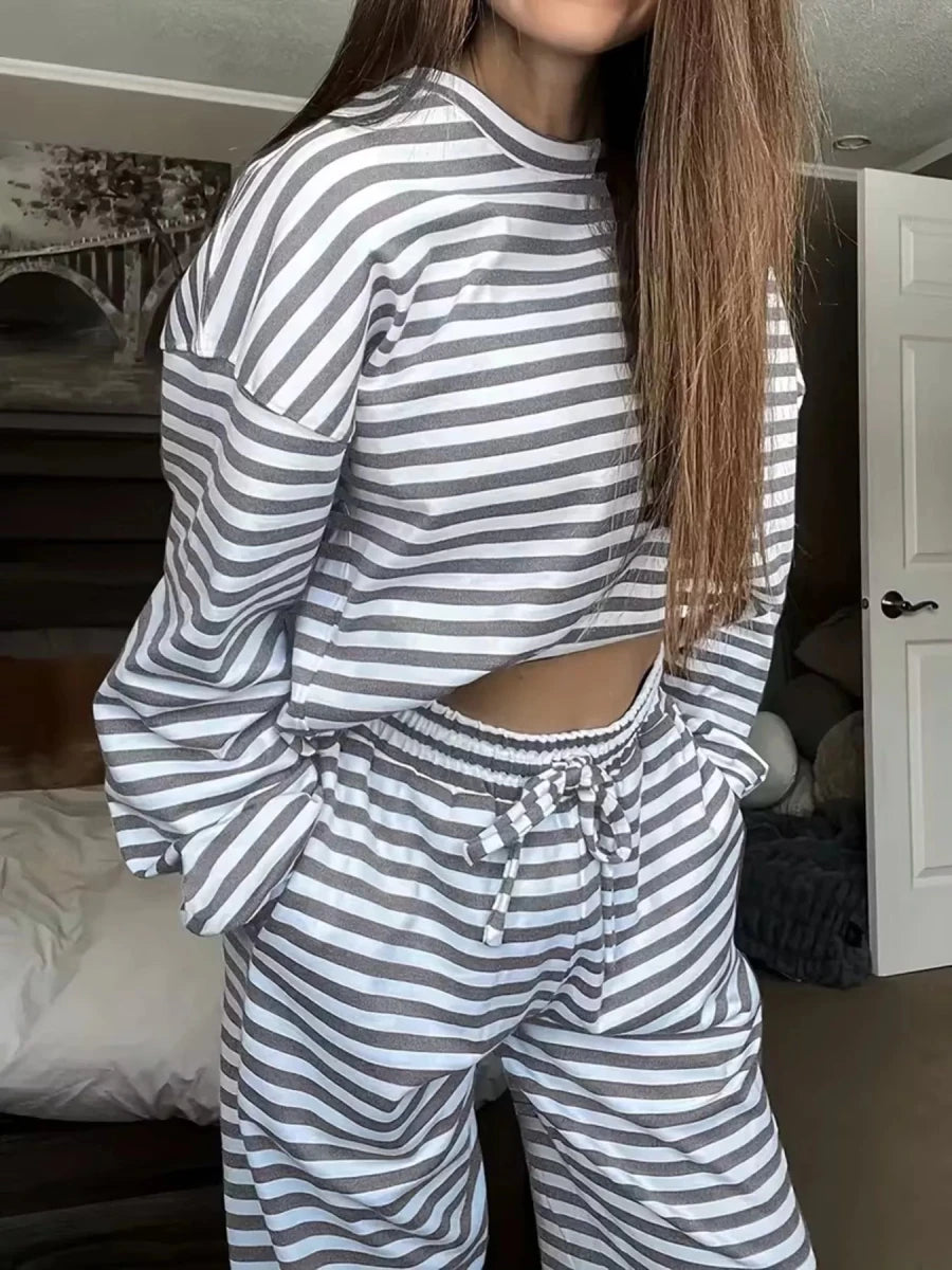 Faye Striped Dropped Shoulder Top and Pants Set - WowStore.live
