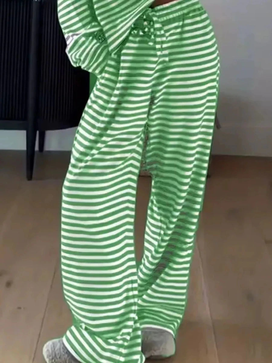Faye Striped Dropped Shoulder Top and Pants Set - WowStore.live