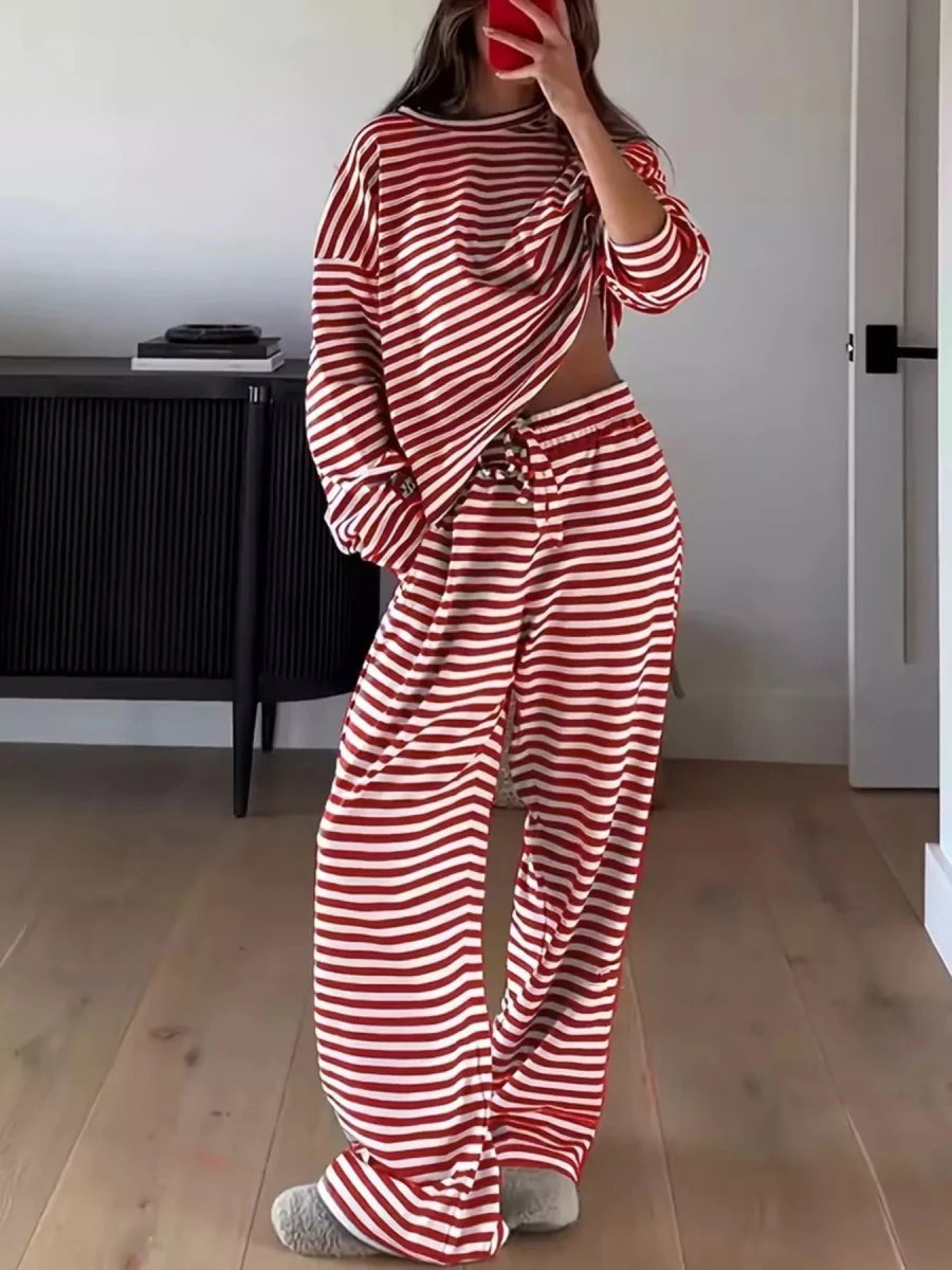 Faye Striped Dropped Shoulder Top and Pants Set - WowStore.live