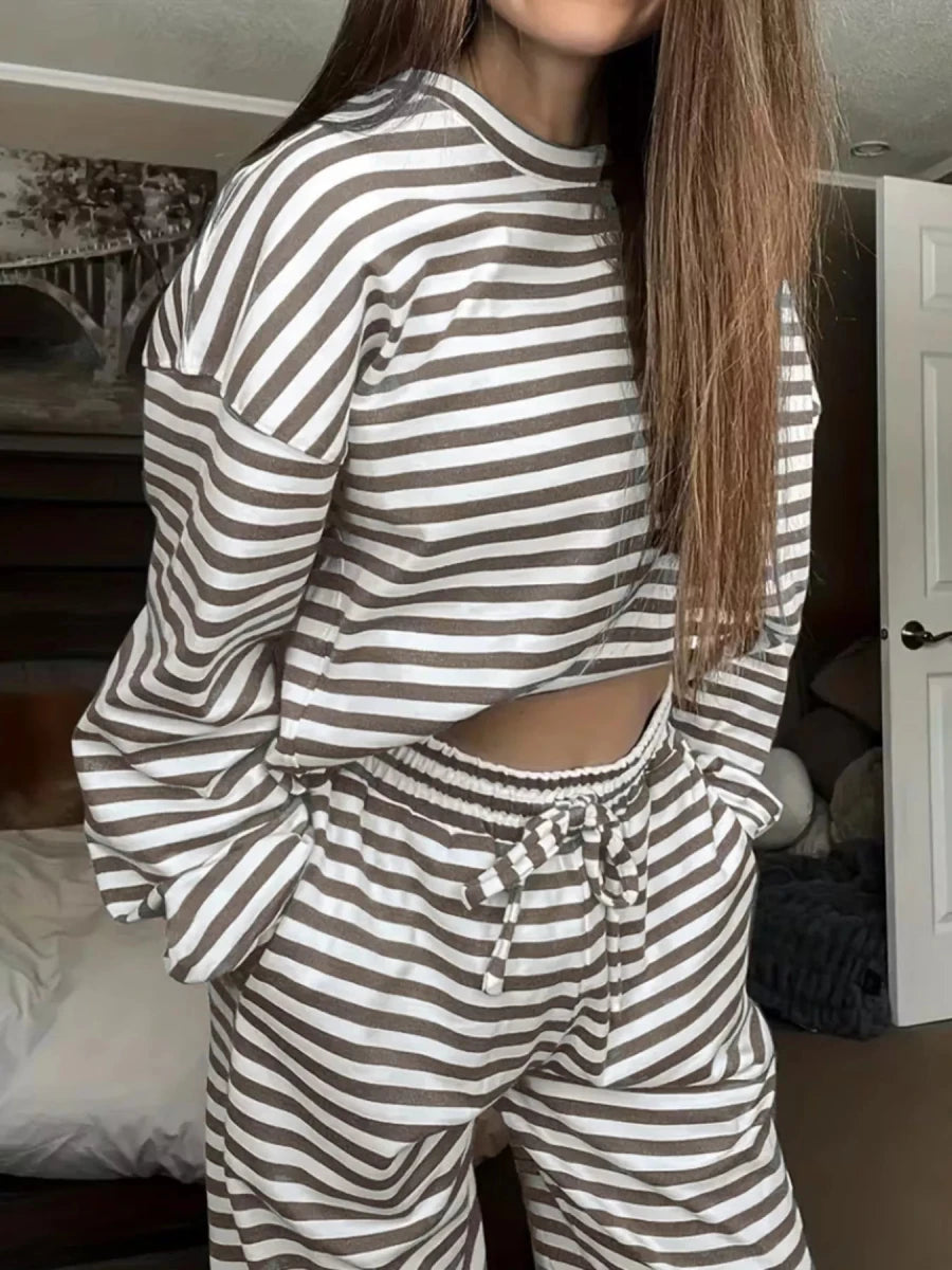 Faye Striped Dropped Shoulder Top and Pants Set - WowStore.live