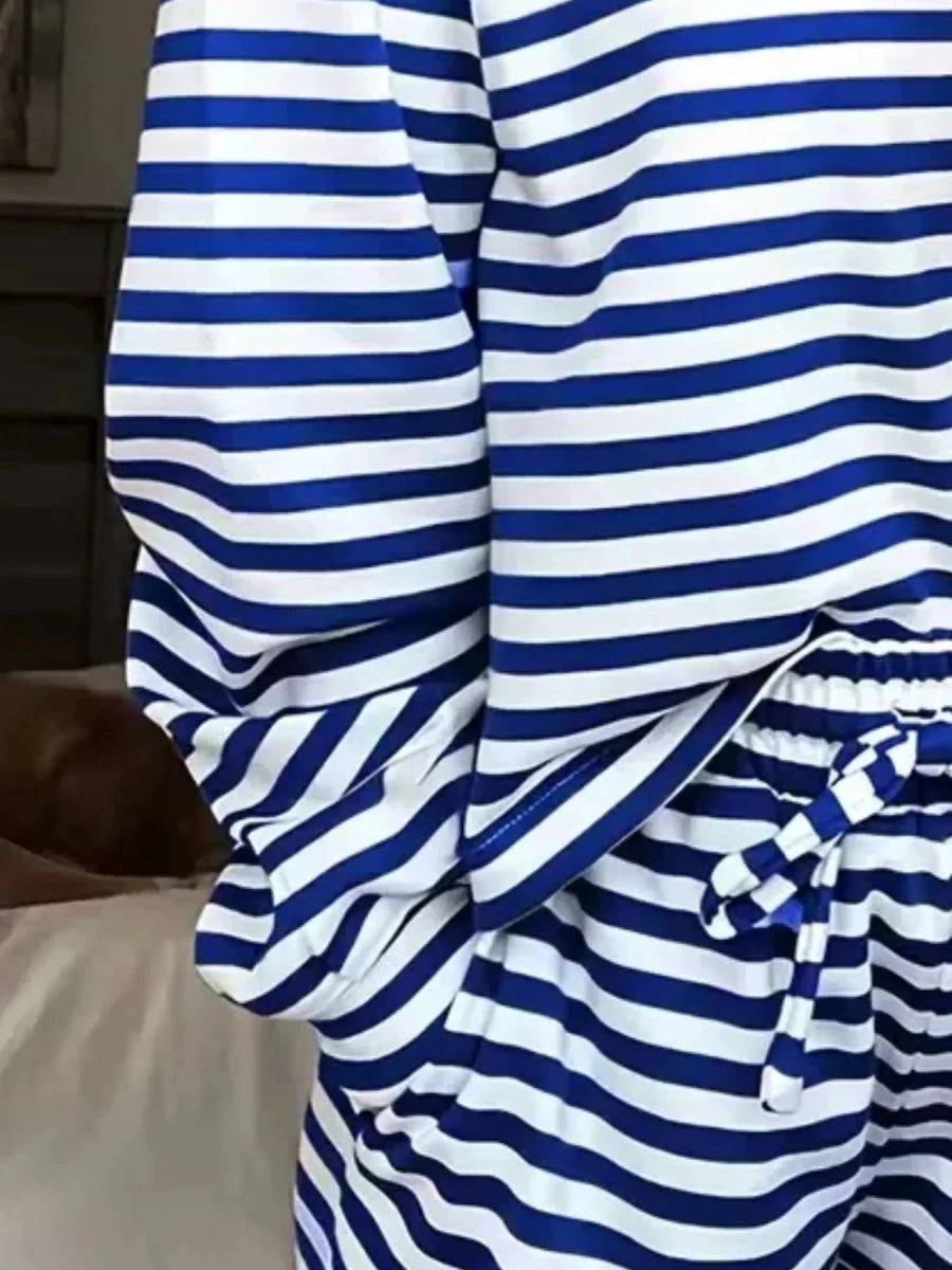 Faye Striped Dropped Shoulder Top and Pants Set - WowStore.live