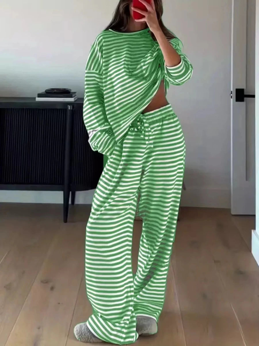 Faye Striped Dropped Shoulder Top and Pants Set - WowStore.live