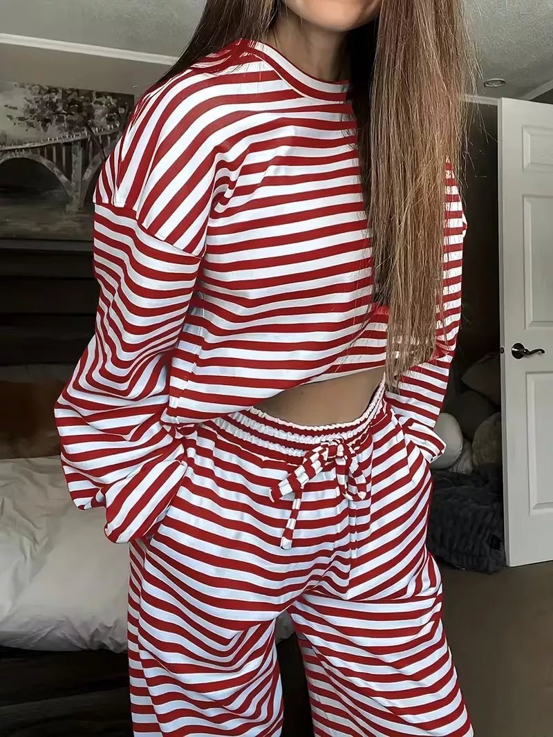 Faye Striped Dropped Shoulder Top and Pants Set - WowStore.live
