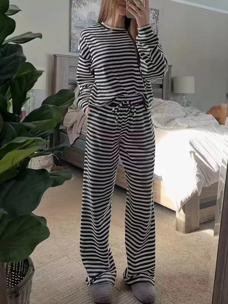 Faye Striped Dropped Shoulder Top and Pants Set - WowStore.live