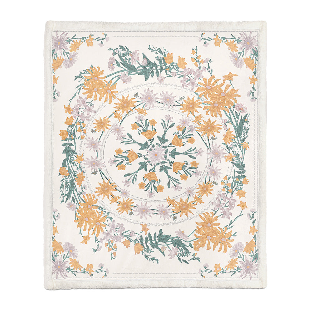 Floral Medallion Flannel Blanket with Sherpa Back