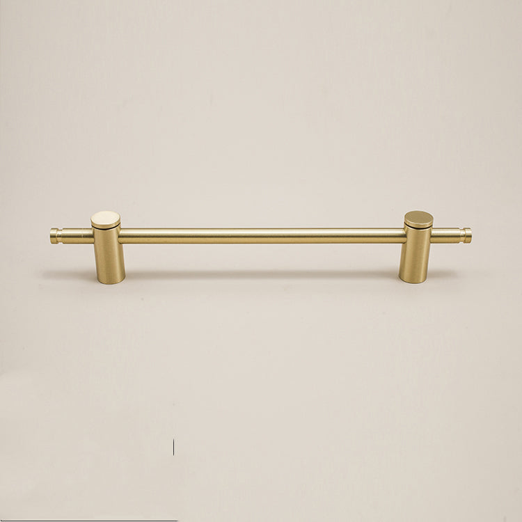 Slim bar cabinet handle in brushed gold-tone, front view, isolated on light background