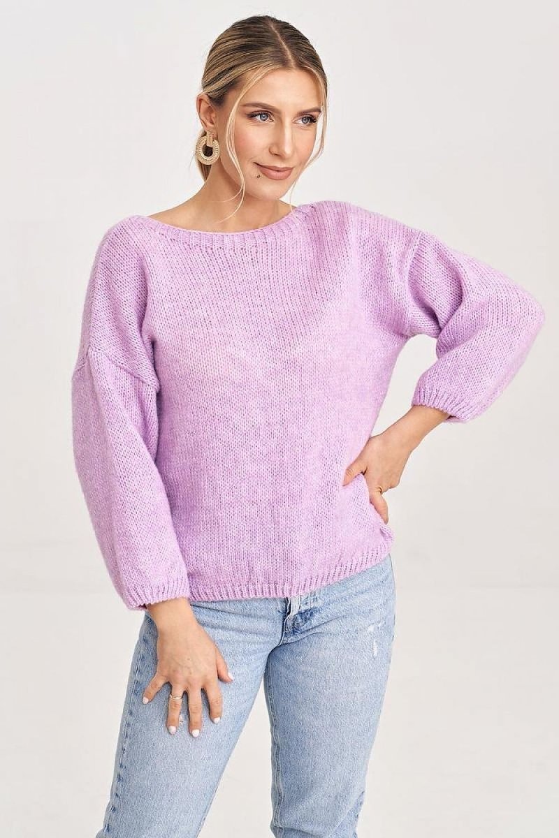 Elegant long sleeve knit jumper in soft grey with relaxed fit and ribbed cuffs | FIGL Women's Knit Jumper | WowStore.live