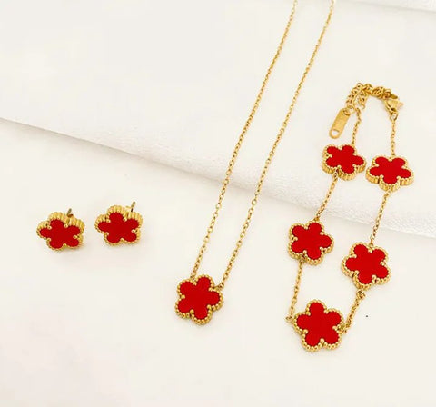 Five - leaf Flower Pendant Necklace Earring Bracelet Suit - Wow Store