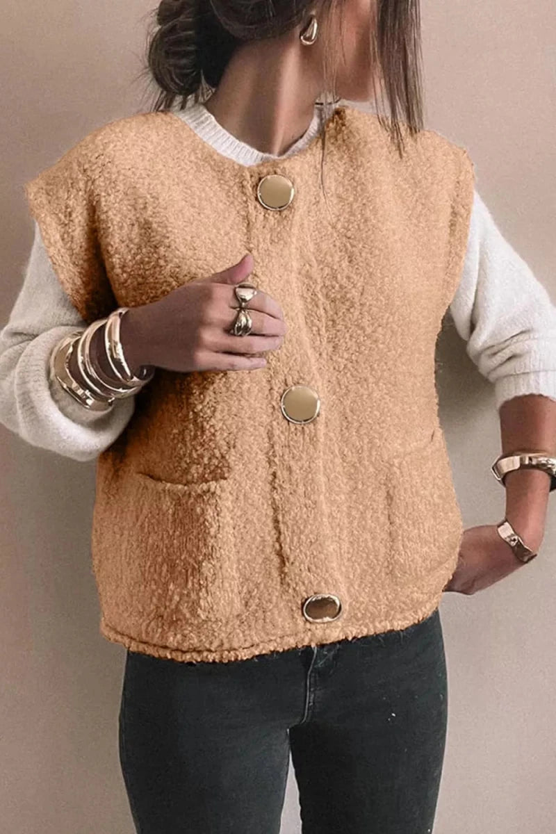 Fleece Button - Down Vest Coat - Wow Store