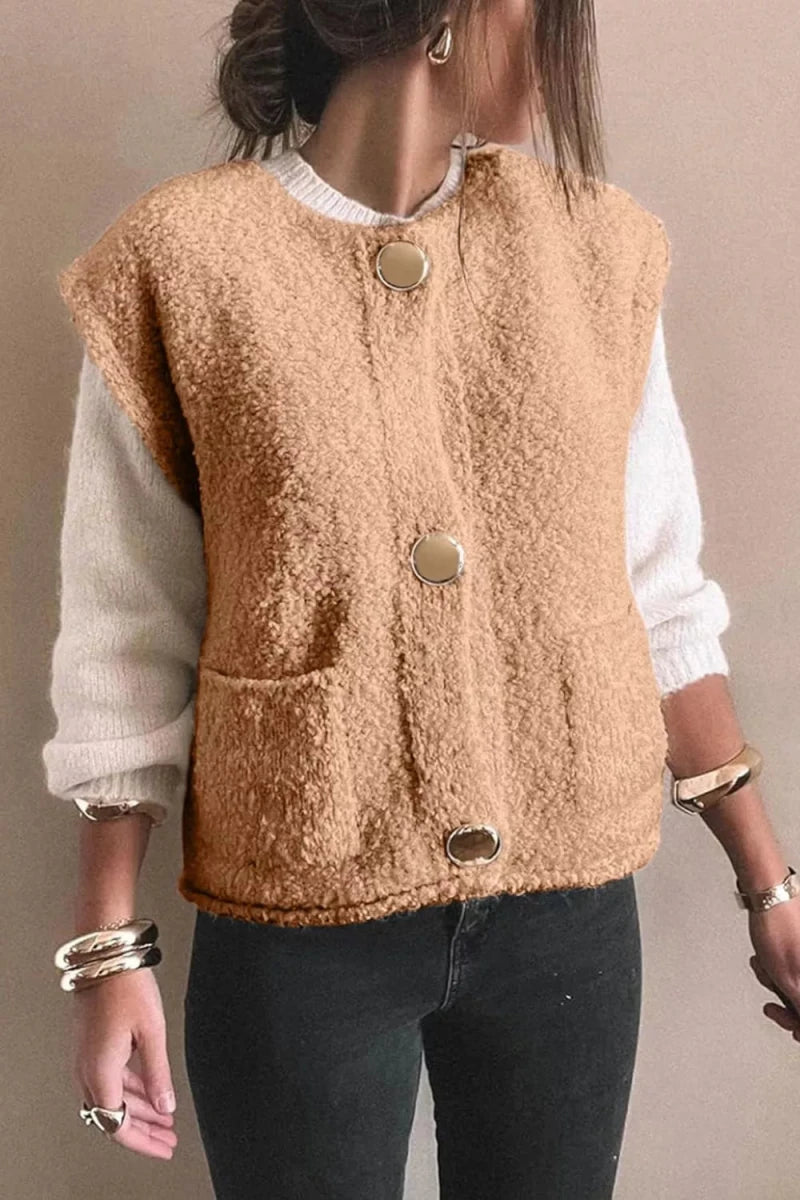 Fleece Button - Down Vest Coat - Wow Store