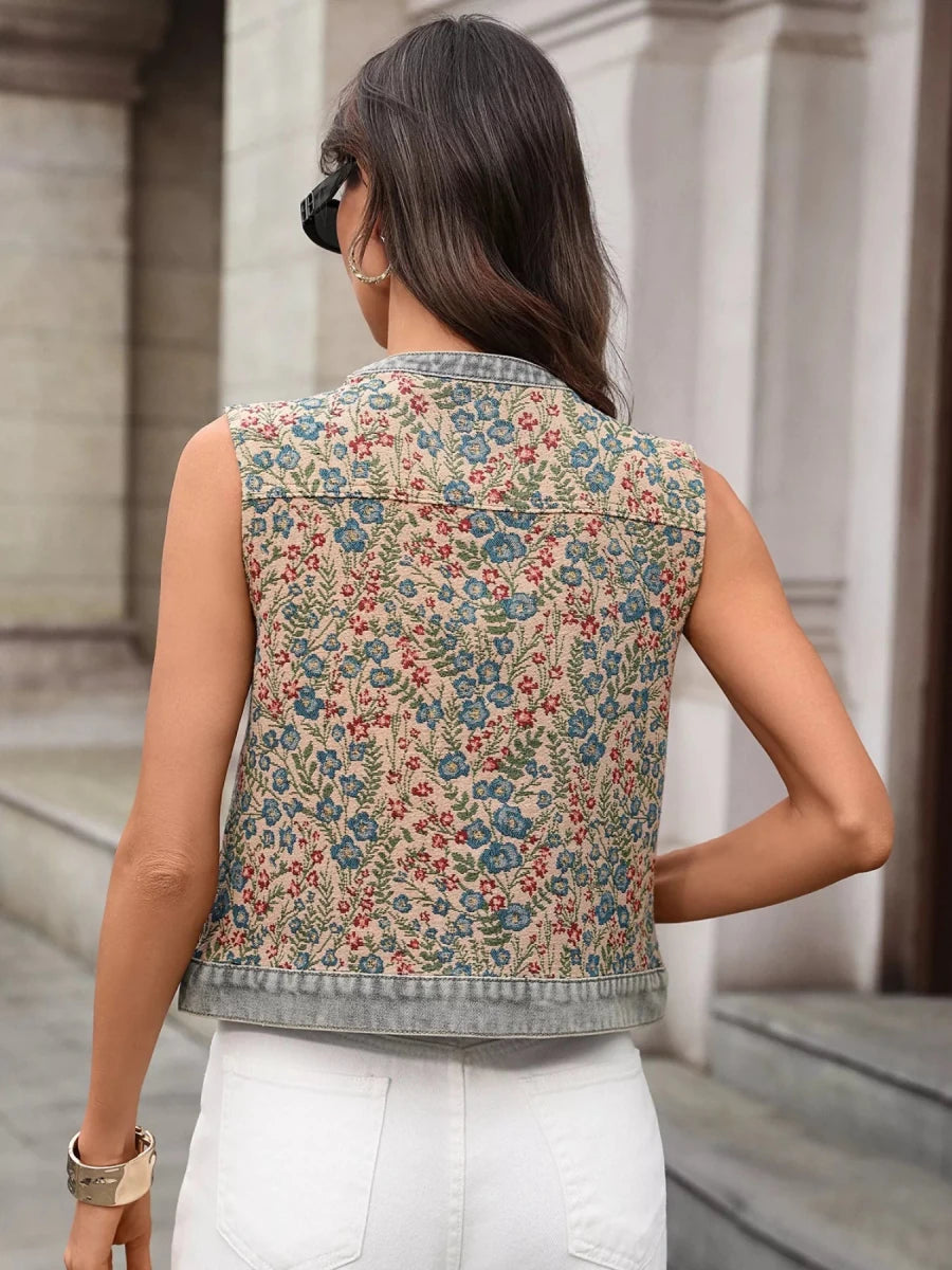Floral Embroidered Denim Vest Top - Wow Store