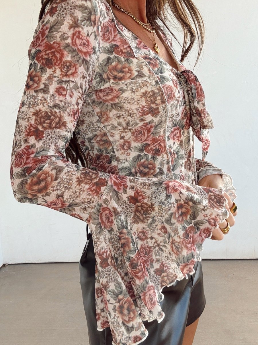 Floral Print Flounce Sleeve Blouse - Wow Store