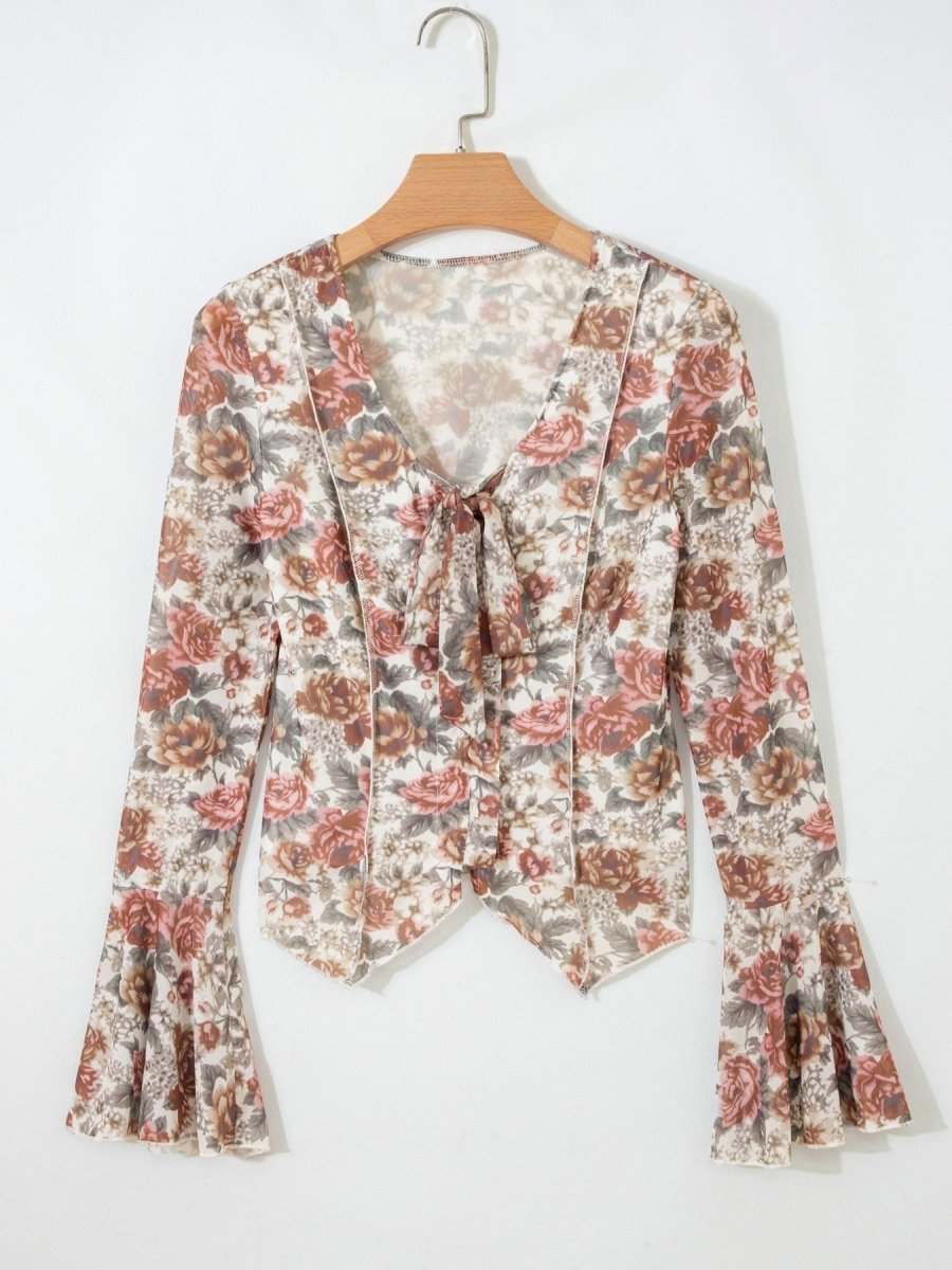 Floral Print Flounce Sleeve Blouse - Wow Store