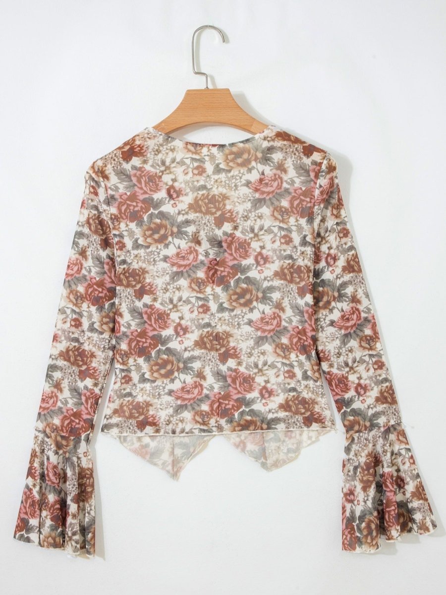 Floral Print Flounce Sleeve Blouse - Wow Store