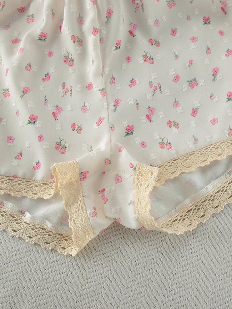 Floral Print Lace Trim Cami and Shorts Set - Wow Store