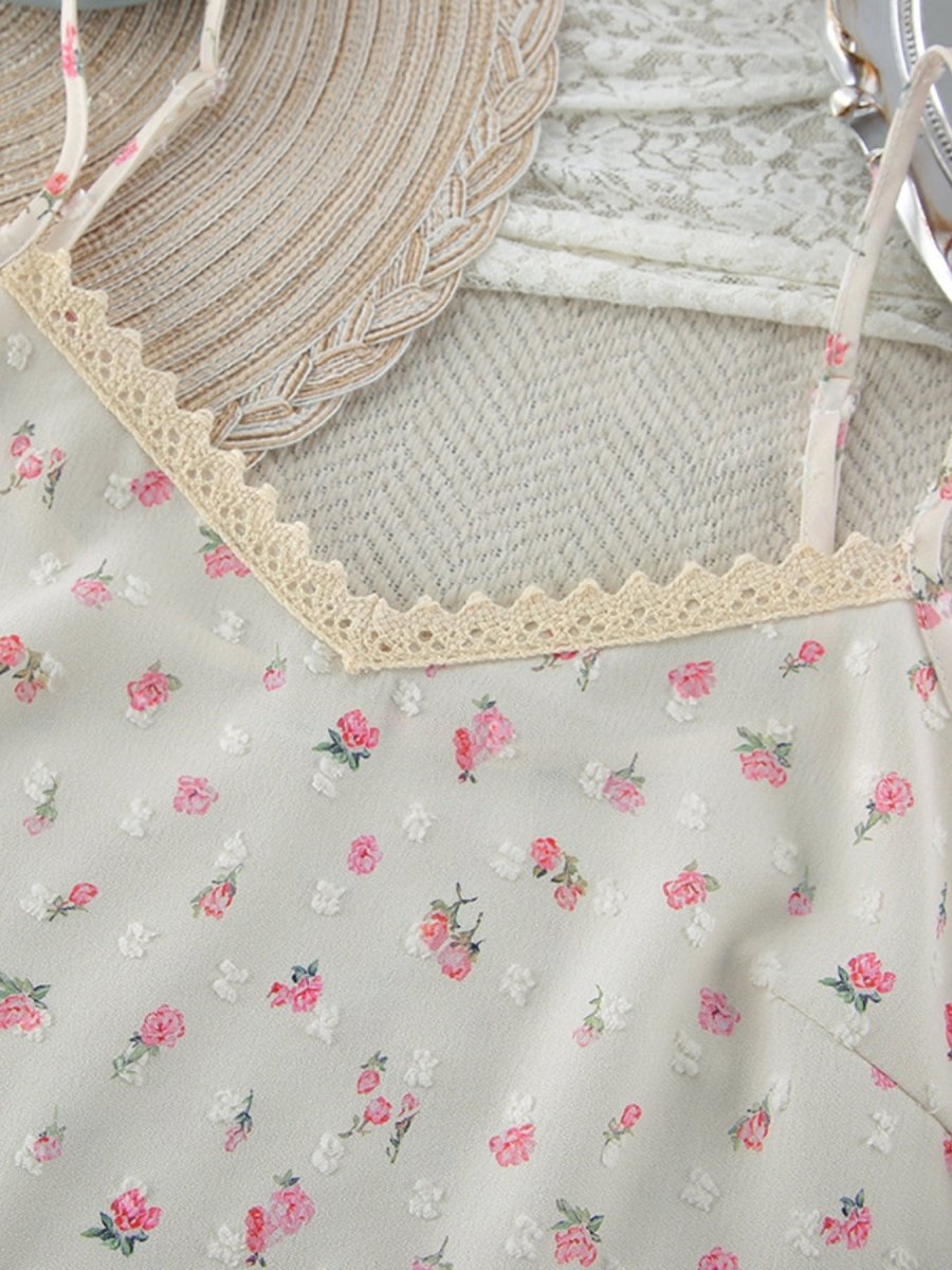 Floral Print Lace Trim Cami and Shorts Set - Wow Store