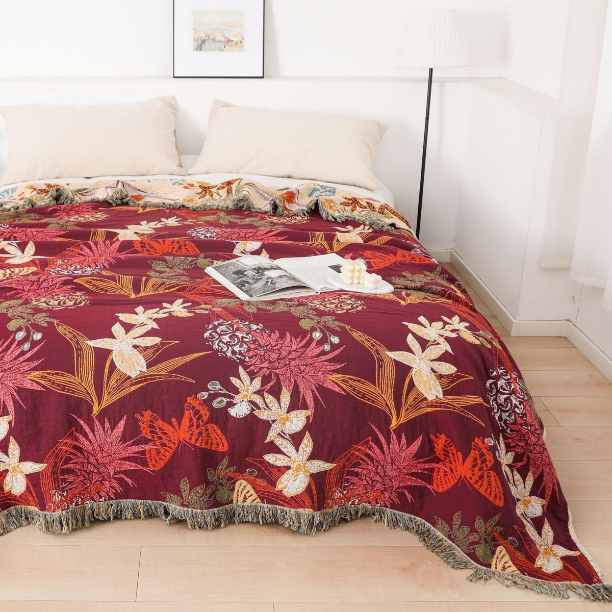 Floral Woven Bedspread with Fringe, 200 x 230 cm — view 3
