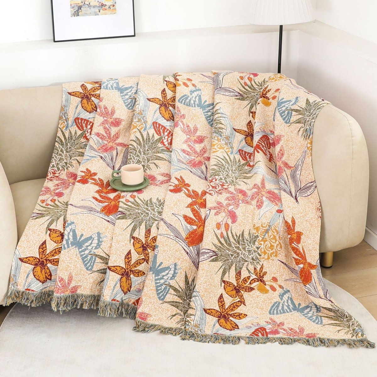 Floral Woven Bedspread with Fringe, 200 x 230 cm — view 2