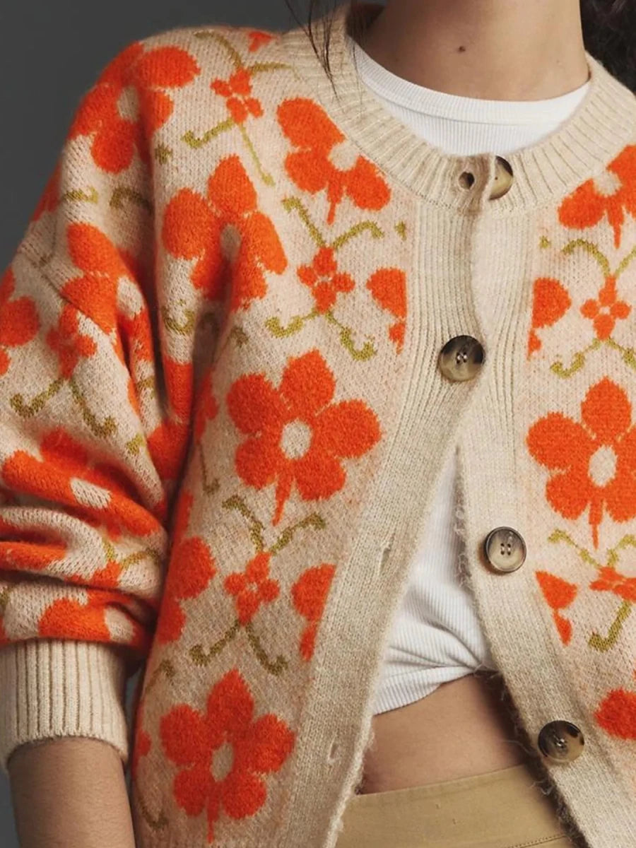 Flower Button Up Long Sleeve Cardigan - Wow Store