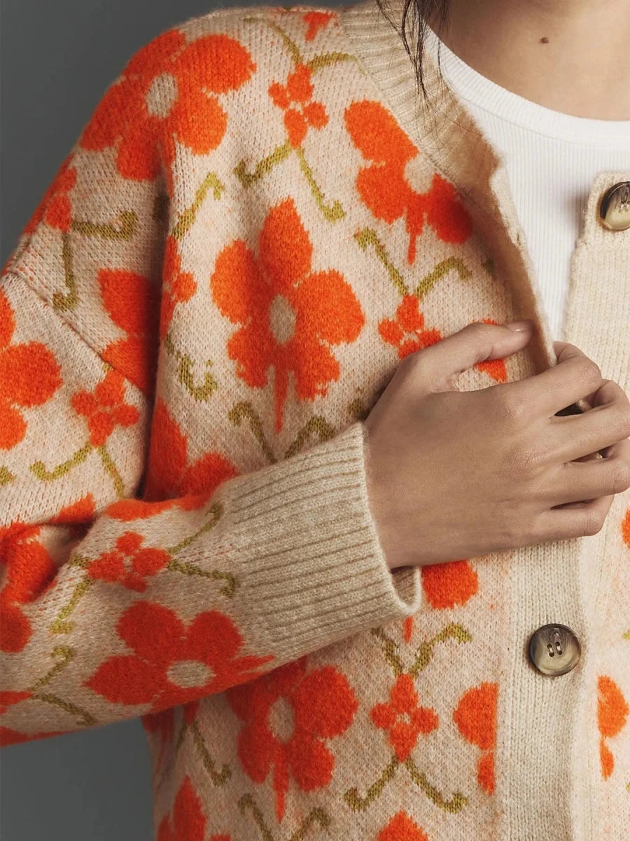 Flower Button Up Long Sleeve Cardigan - Wow Store