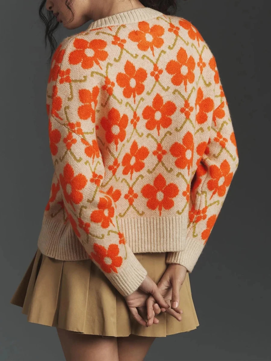 Flower Button Up Long Sleeve Cardigan - Wow Store