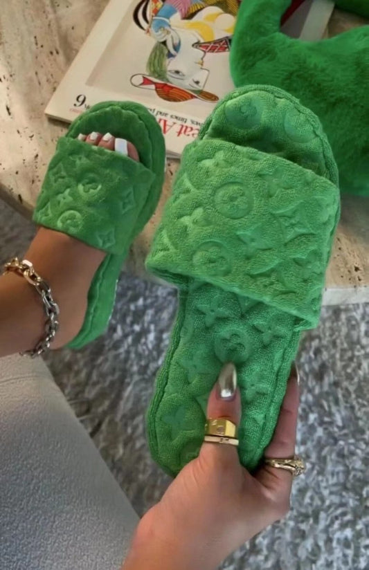 Flower Slides Fur Slippers for Women Orange/Pink/Green/Black - Wow Store