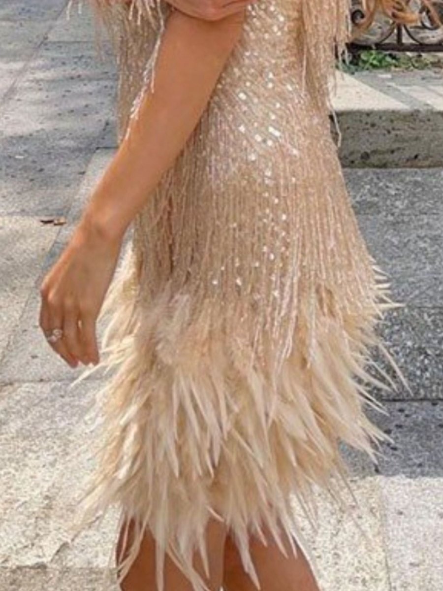 Fringe Feather Hem Mini Dress - Wow Store