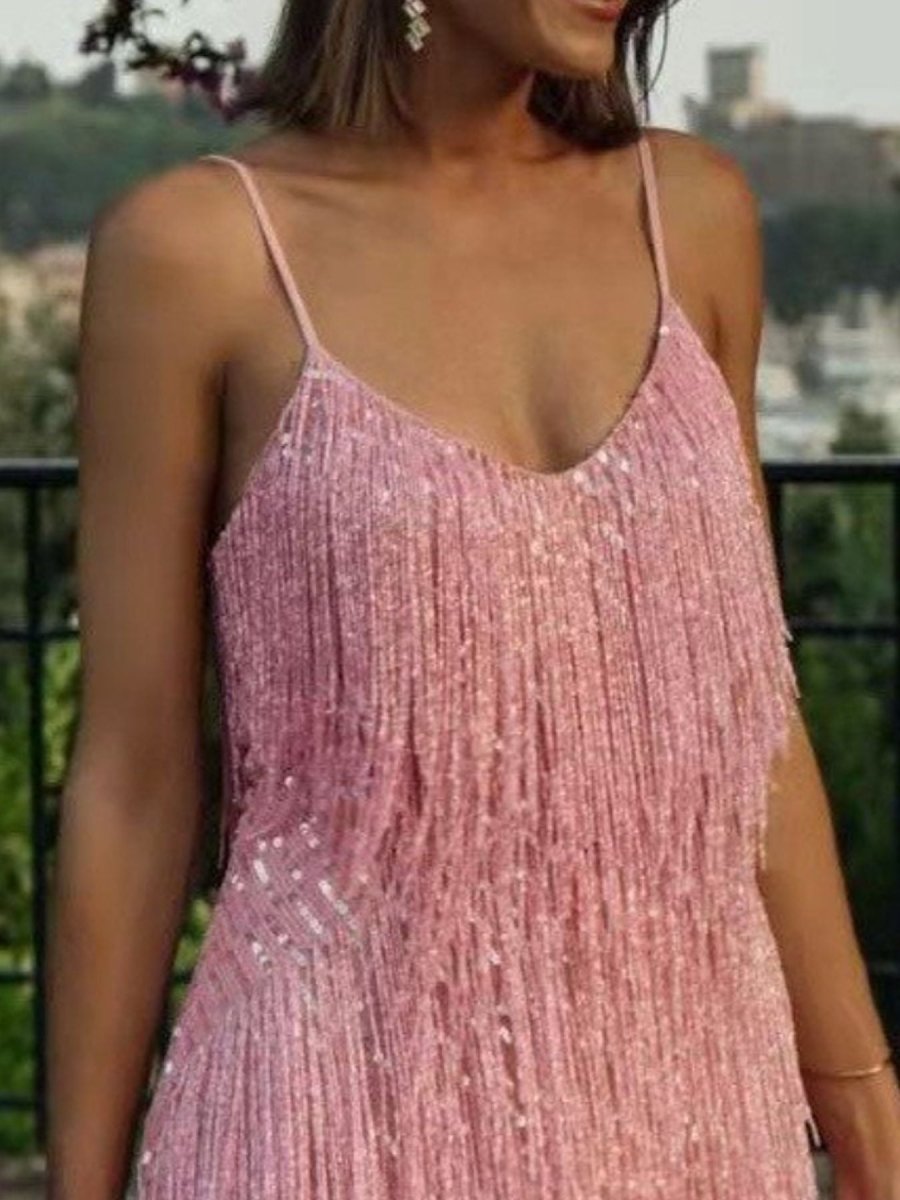 Fringe Feather Hem Mini Dress - Wow Store