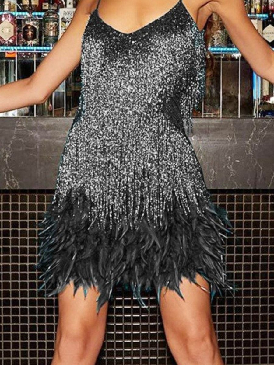 Fringe Feather Hem Mini Dress - Wow Store