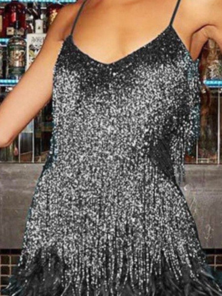 Fringe Feather Hem Mini Dress - Wow Store