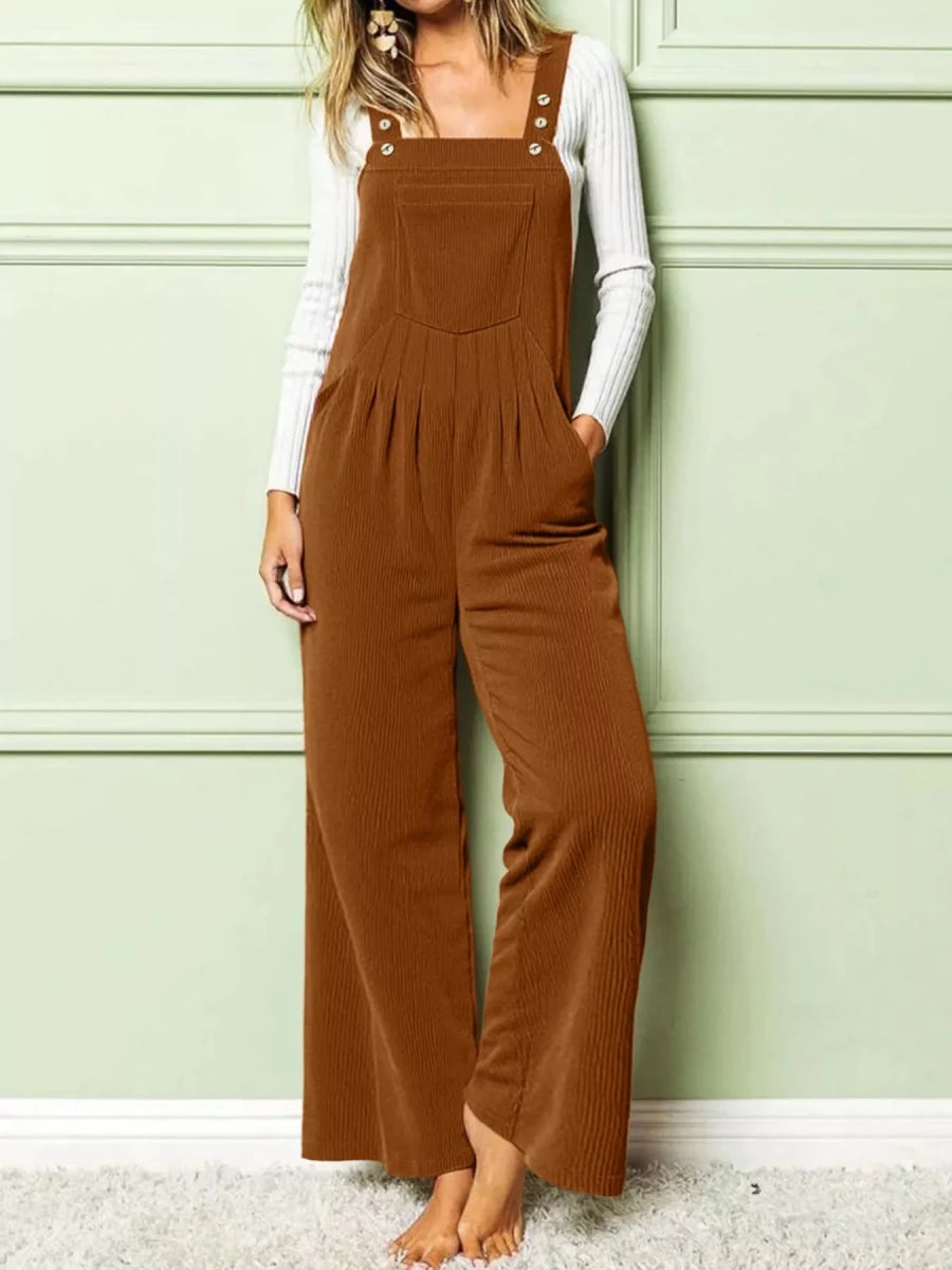 Front Ruched Wide Leg Jumpsuit with Pockets - Wow Store