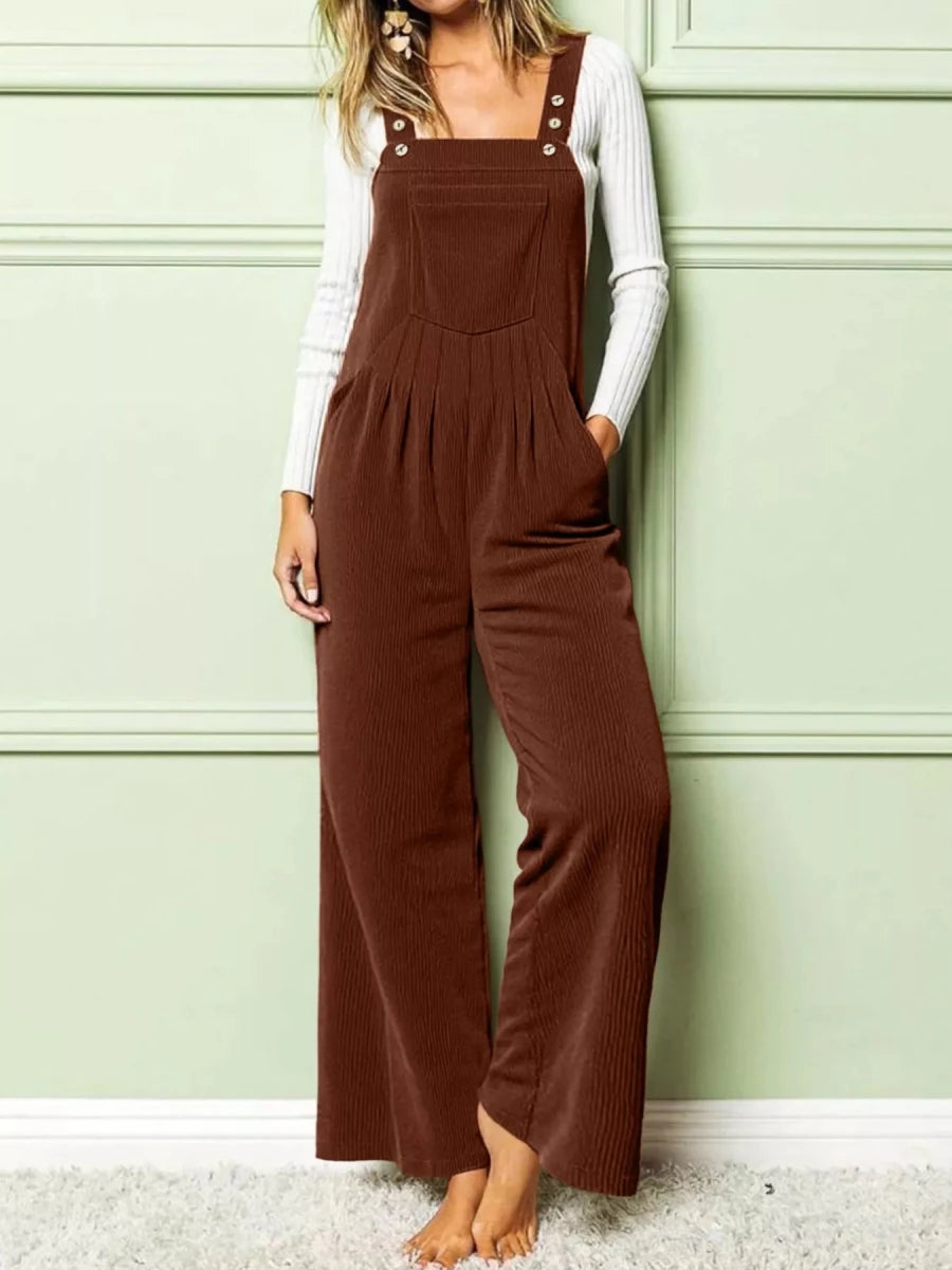 Front Ruched Wide Leg Jumpsuit with Pockets - Wow Store