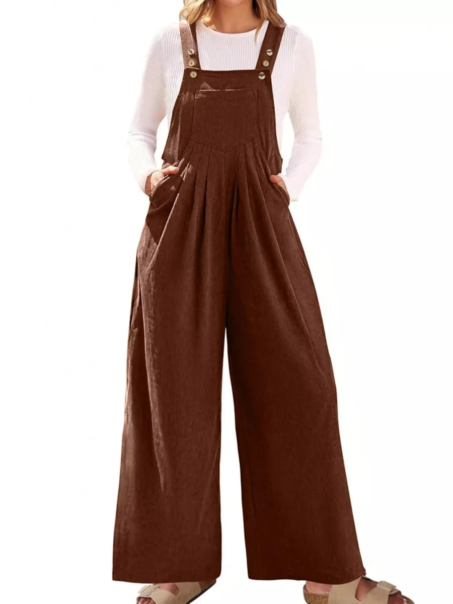 Front Ruched Wide Leg Jumpsuit with Pockets - Wow Store