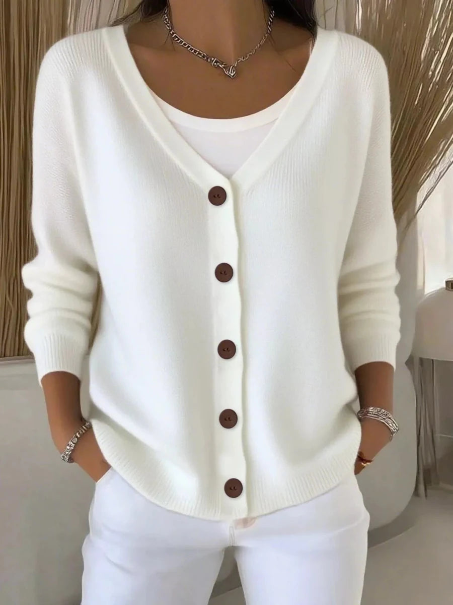 Full Size Button - Front V - Neck Cardigan Plus Size - Wow Store