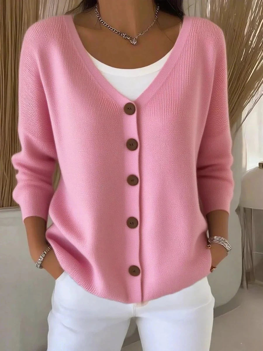 Full Size Button - Front V - Neck Cardigan Plus Size - Wow Store