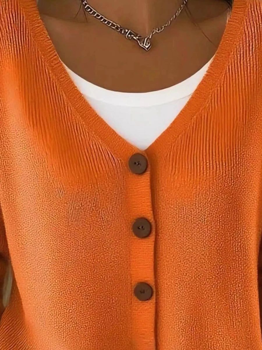 Full Size Button - Front V - Neck Cardigan Plus Size - Wow Store
