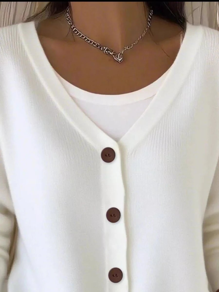 Full Size Button - Front V - Neck Cardigan Plus Size - Wow Store