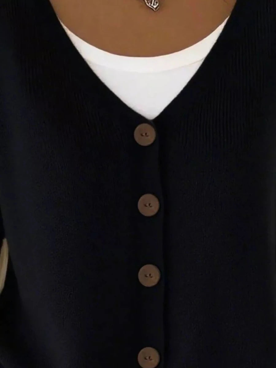 Full Size Button - Front V - Neck Cardigan Plus Size - Wow Store