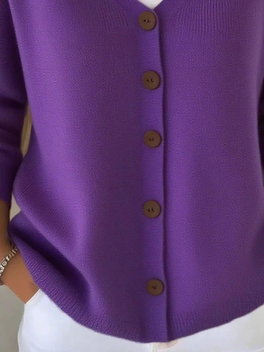 Full Size Button - Front V - Neck Cardigan Plus Size - Wow Store