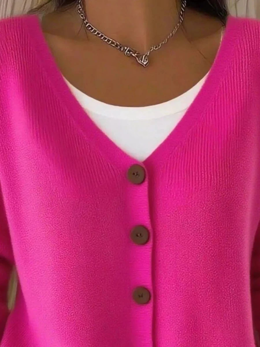 Full Size Button - Front V - Neck Cardigan Plus Size - Wow Store